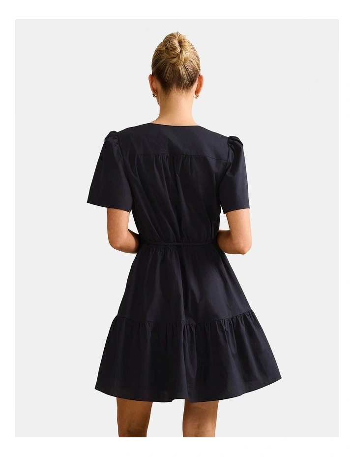 Hattie Short Sleeves Cotton Mini Dress in Black image 2
