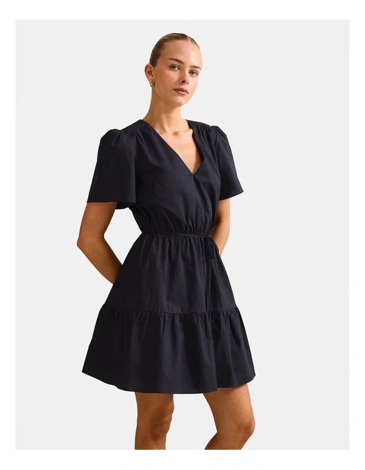 Hattie Short Sleeves Cotton Mini Dress in Black image 3