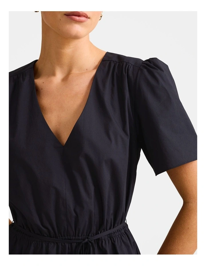 Hattie Short Sleeves Cotton Mini Dress in Black image 4
