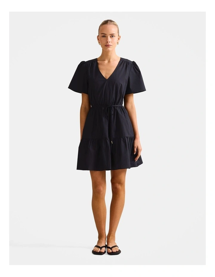 Hattie Short Sleeves Cotton Mini Dress in Black image 5
