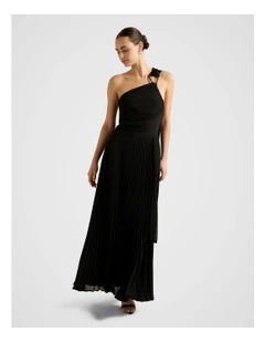 Sandra Pleated Cape Maxi Dress in Black