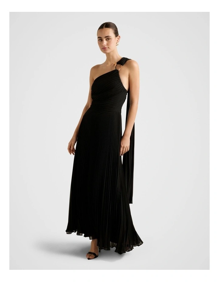 Sandra Pleated Cape Maxi Dress in Black image 3