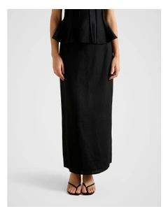 Maggie Linen Column Maxi Skirt in Black