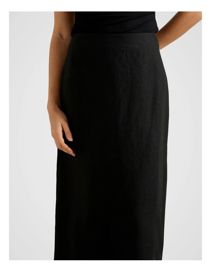 Maggie Linen Column Maxi Skirt in Black image 4