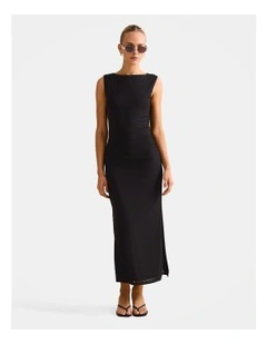 Ally Sleeveless Mesh Midi Dress in Black