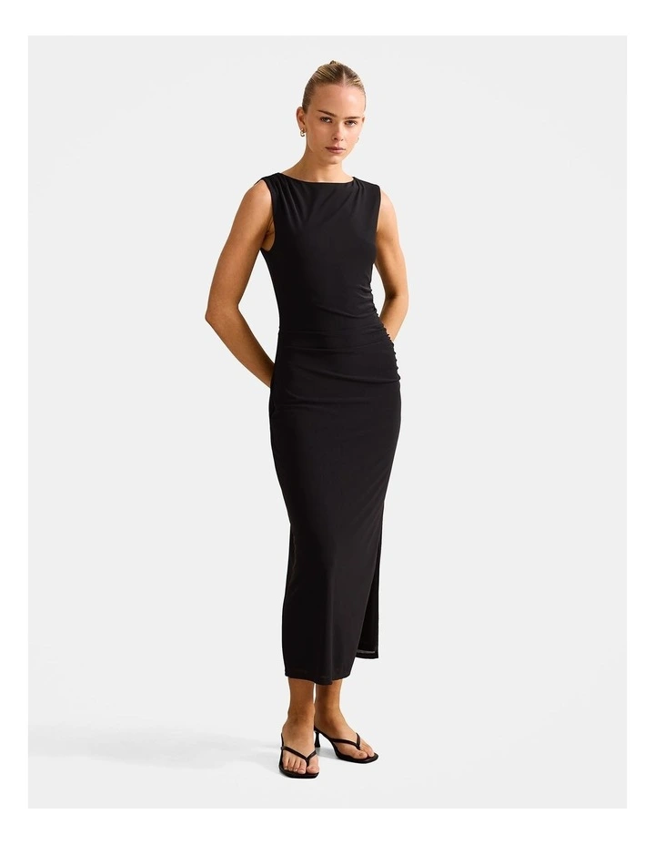 Ally Sleeveless Mesh Midi Dress in Black image 3