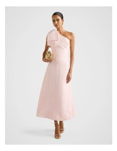 Danni Asymmetrical Bow Midi Dress in Pink