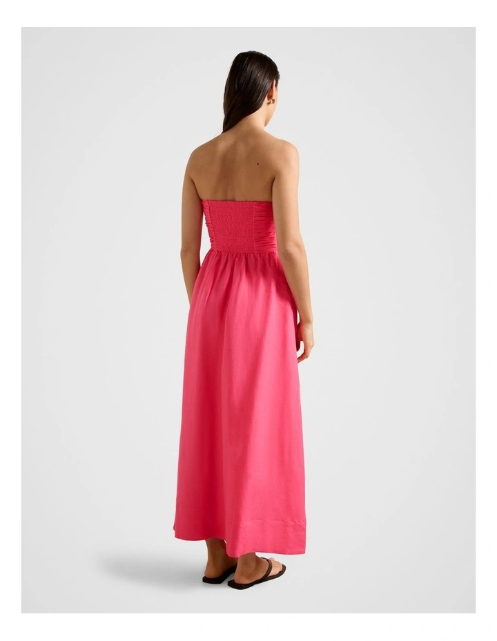 Matisse Ruched Strapless Linen Midi Dress in Pink image 2