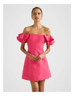 Kenzie Off Shoulder Ruffle Mini Dress in Pink