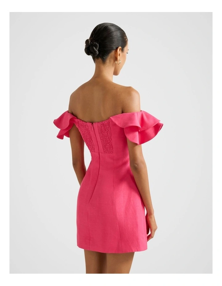 Kenzie Off Shoulder Ruffle Mini Dress in Pink image 2