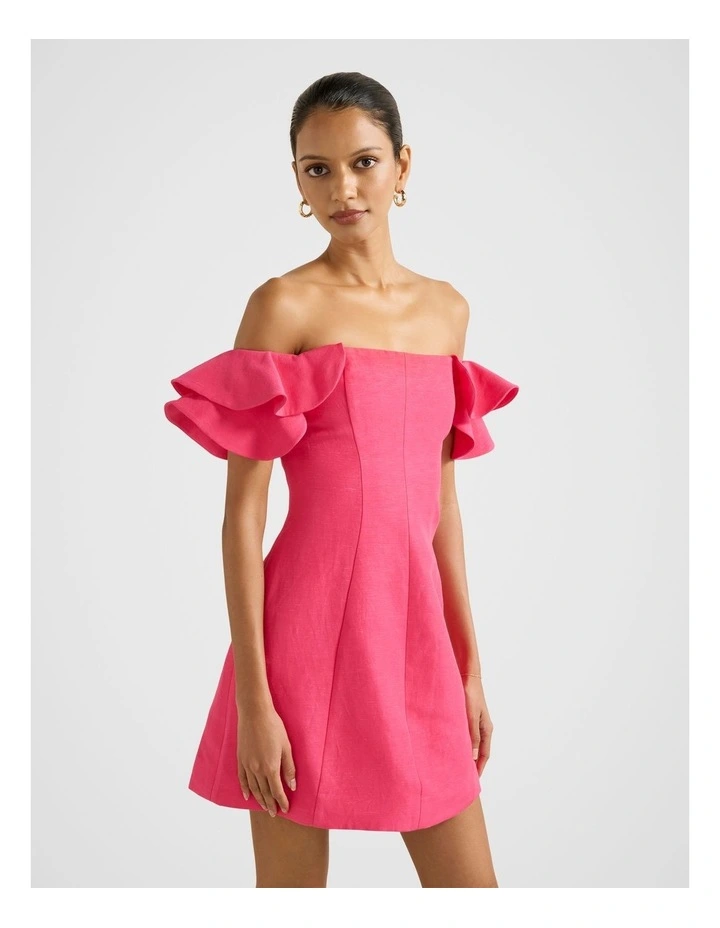 Kenzie Off Shoulder Ruffle Mini Dress in Pink image 3