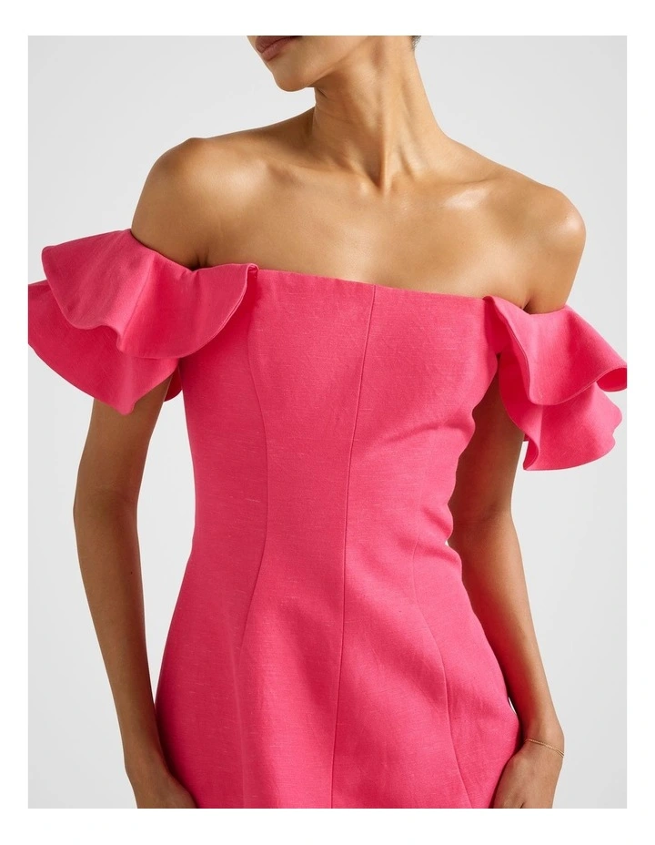 Kenzie Off Shoulder Ruffle Mini Dress in Pink image 4