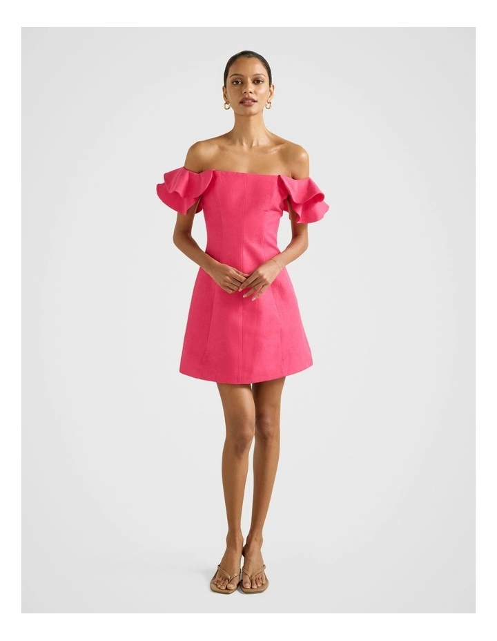 Kenzie Off Shoulder Ruffle Mini Dress in Pink image 5