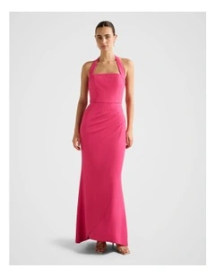 Willow Halter Neck Wrap Maxi Dress in Pink
