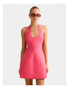 Esther Halter Neck Linen Mini Dress in Pink