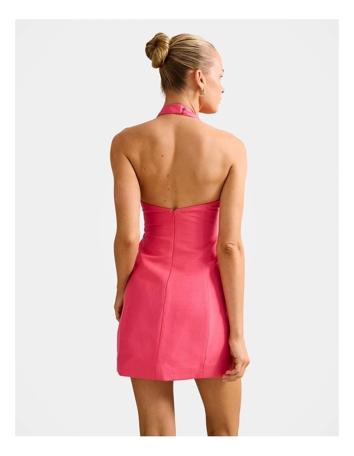 Esther Halter Neck Linen Mini Dress in Pink image 2