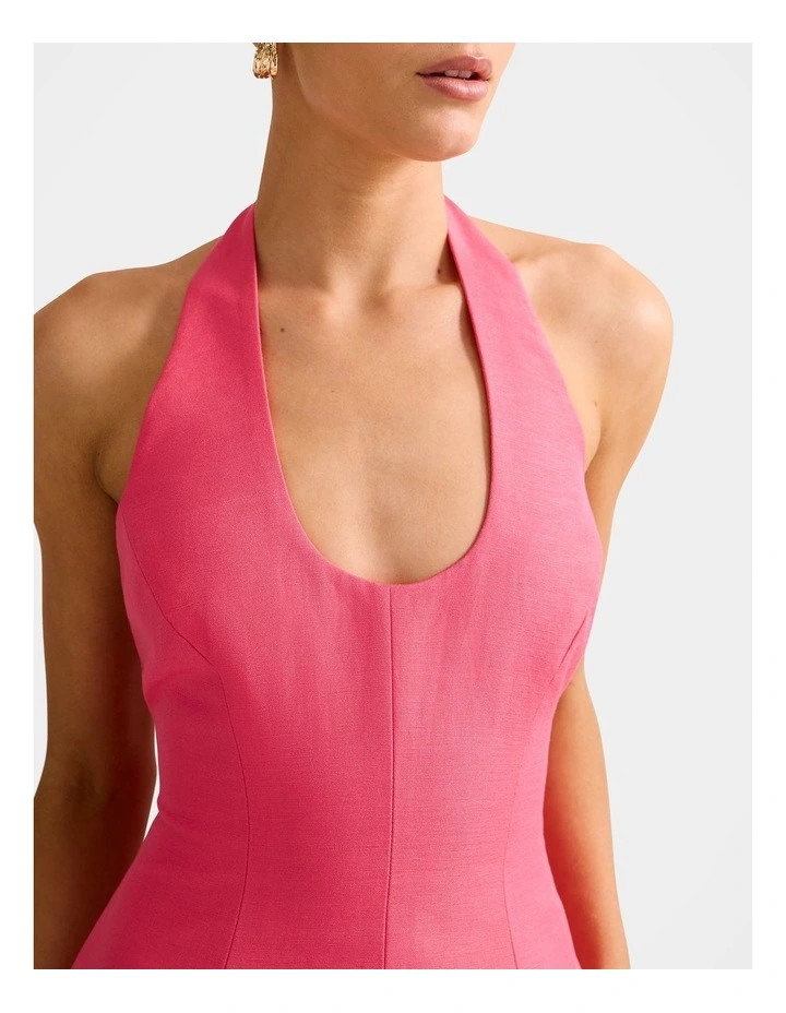 Esther Halter Neck Linen Mini Dress in Pink image 4