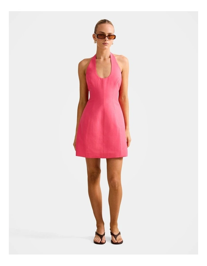 Esther Halter Neck Linen Mini Dress in Pink image 5