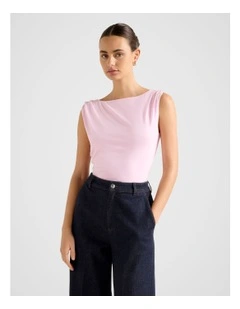 June Cowl Neck Back Tank Top in Pink