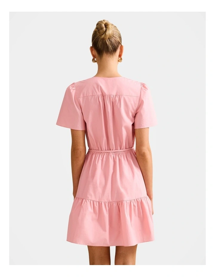 Hattie Short Sleeves Cotton Mini Dress in Pink image 2