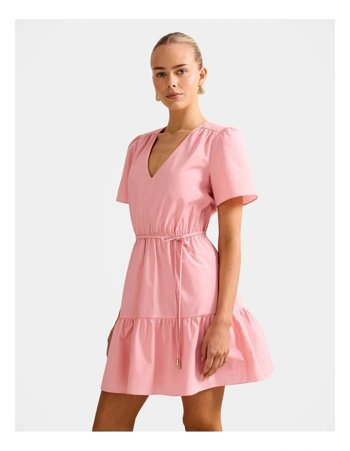 Hattie Short Sleeves Cotton Mini Dress in Pink image 3