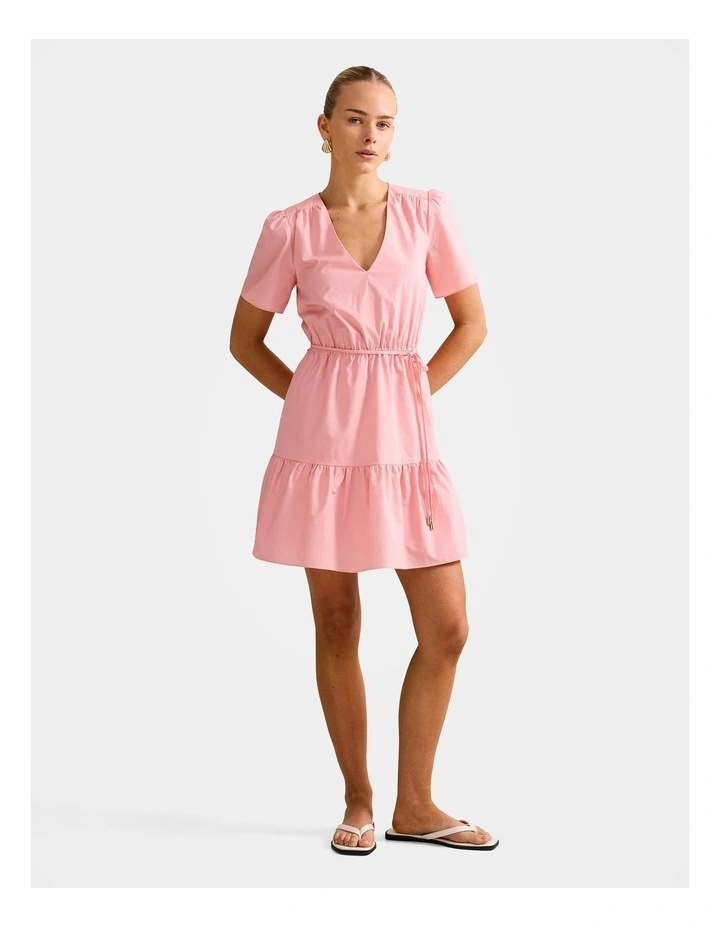 Hattie Short Sleeves Cotton Mini Dress in Pink image 5