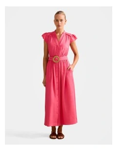 Serafina Scallop Edge Midi Dress in Pink