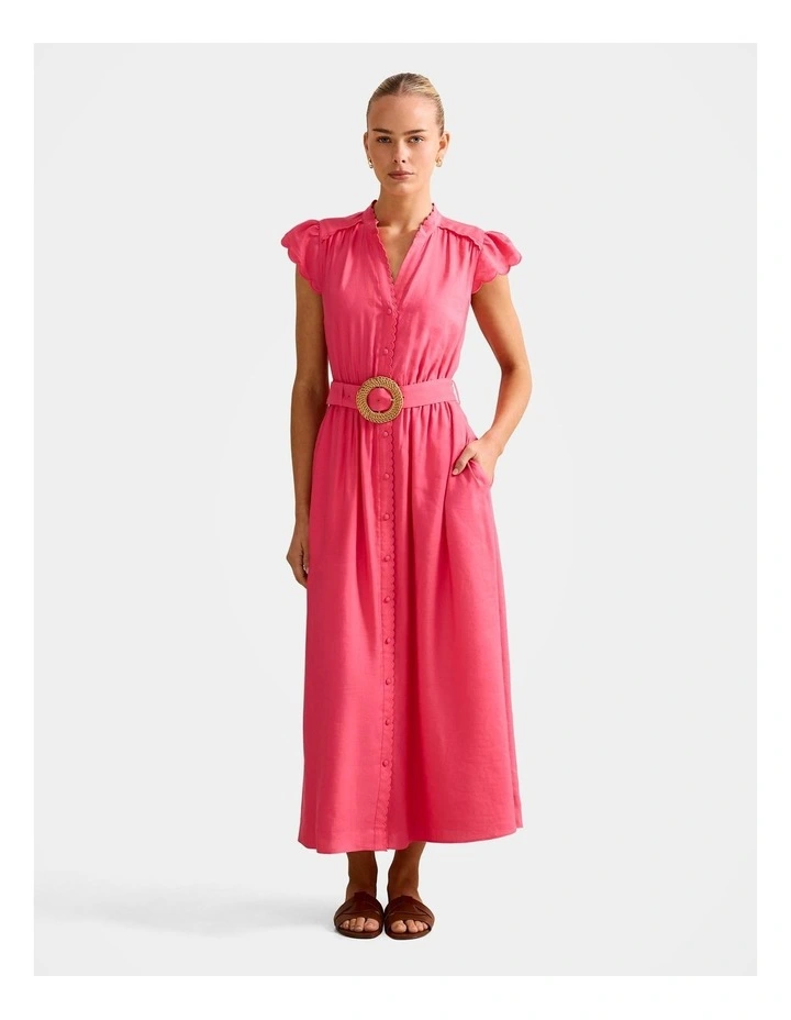 Serafina Scallop Edge Midi Dress in Pink image 1