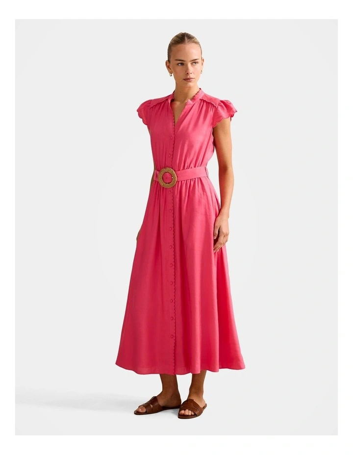 Serafina Scallop Edge Midi Dress in Pink image 3
