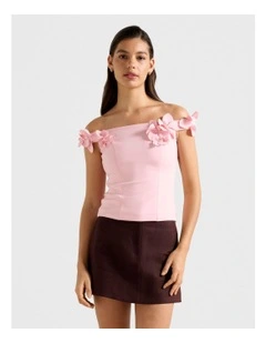 Faye Applique Bardot Top in Pink