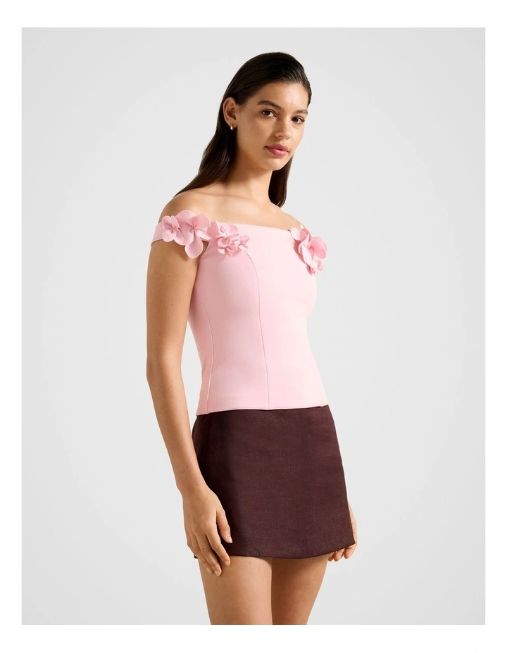 Faye Applique Bardot Top in Pink image 3