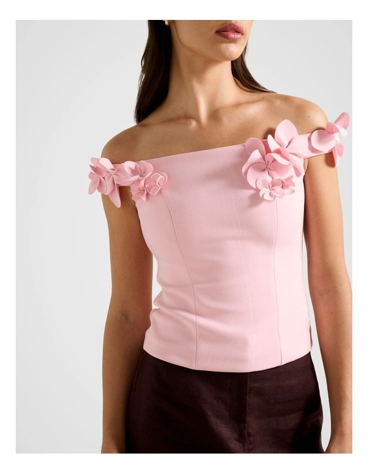 Faye Applique Bardot Top in Pink image 4