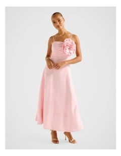 Felicia Structured Flower Midi Dress in Pink
