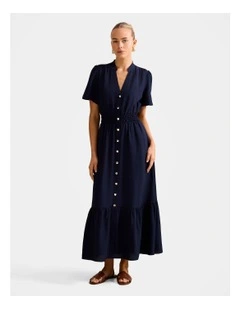 Eleanor Button Down Midi Dress in Navy