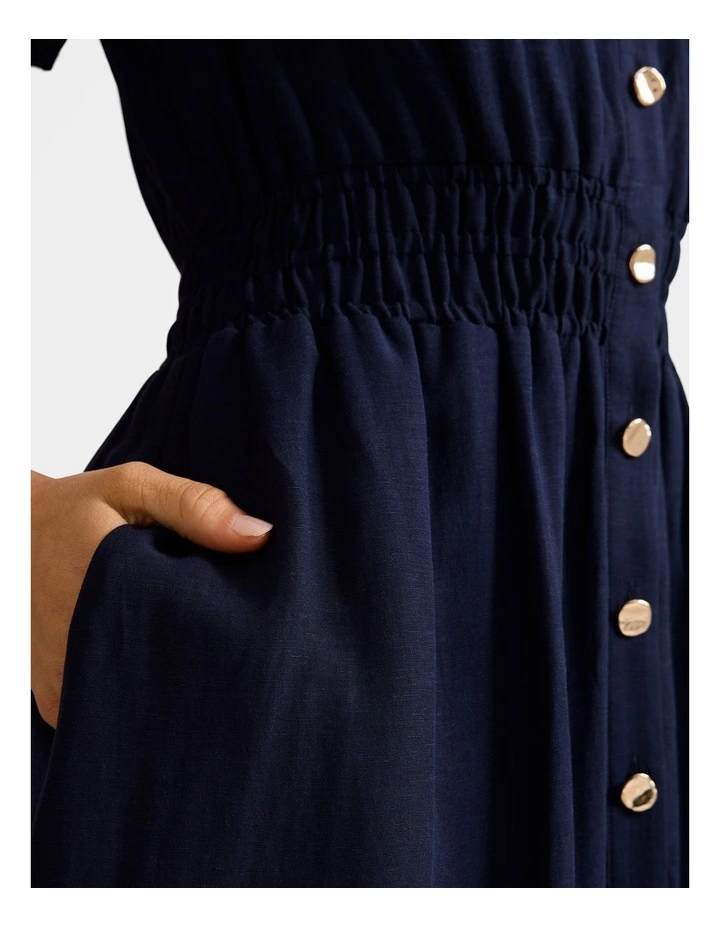 Eleanor Button Down Midi Dress in Navy image 4