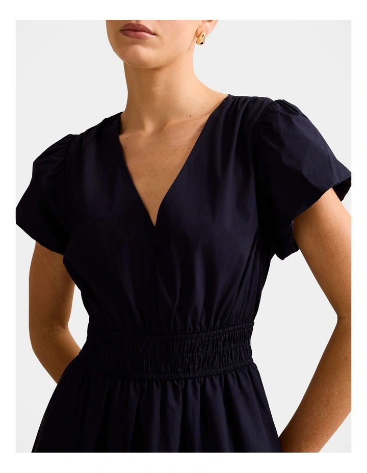 Mara Puff Sleeves Cotton Midi Dress in Navy image 4