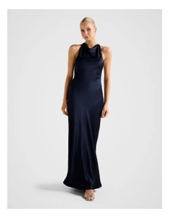 Audrey Satin Backless Maxi Dress in Navy