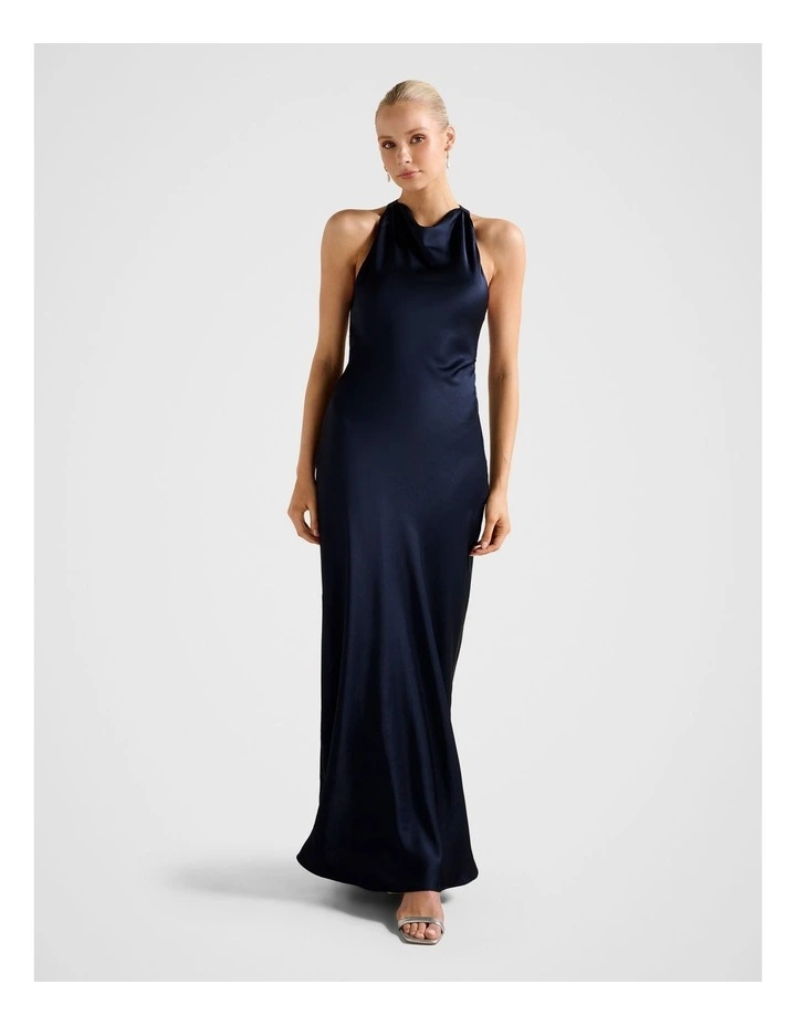 Audrey Satin Backless Maxi Dress in Navy image 1