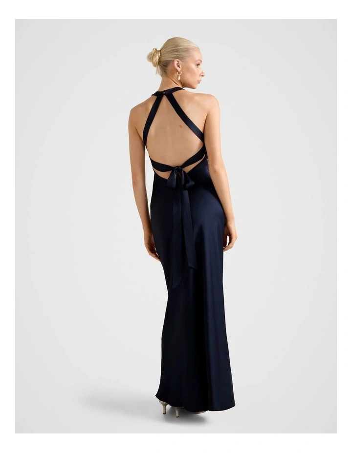 Audrey Satin Backless Maxi Dress in Navy image 2