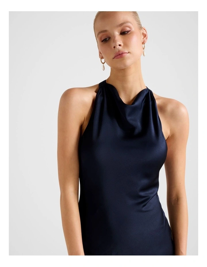 Audrey Satin Backless Maxi Dress in Navy image 4