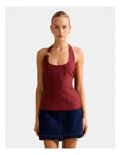 Dina Hardware Linen Top in Brown