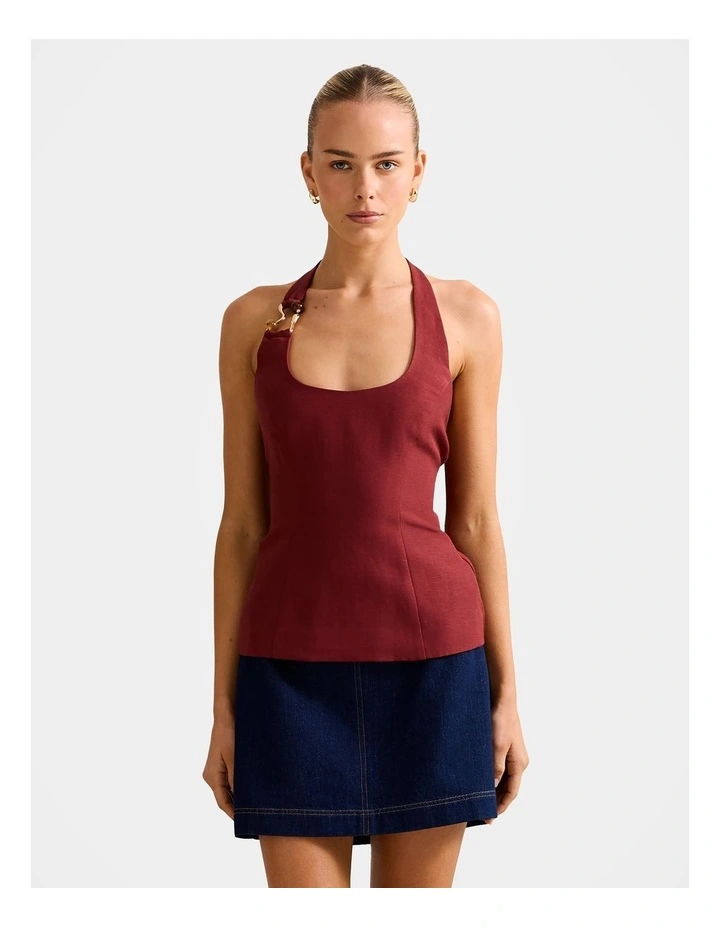 Dina Hardware Linen Top in Brown image 1