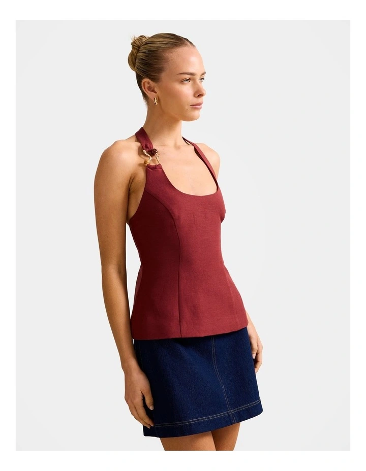 Dina Hardware Linen Top in Brown image 3