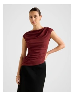 Tilda Mesh Asymmetric Top in Brown