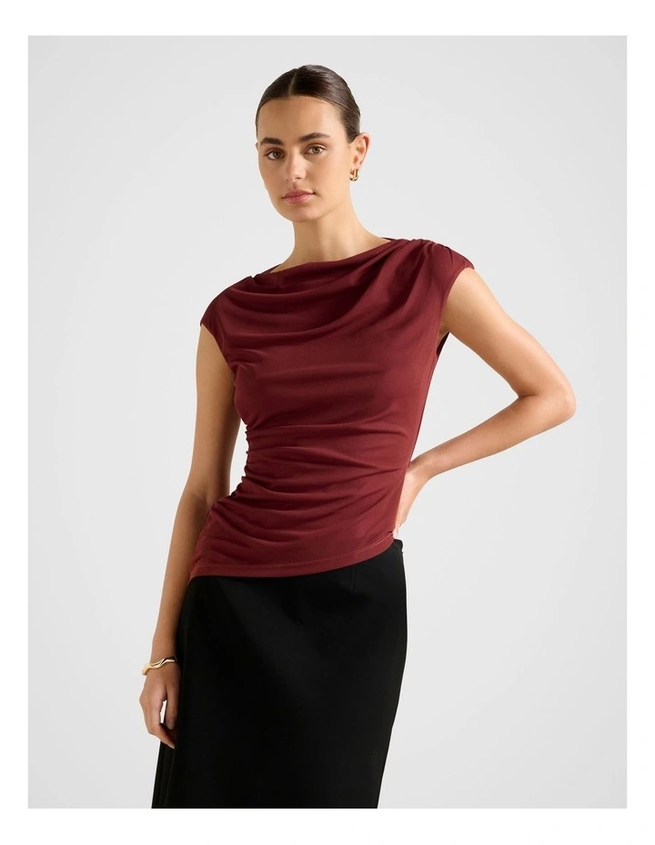 Tilda Mesh Asymmetric Top in Brown image 1