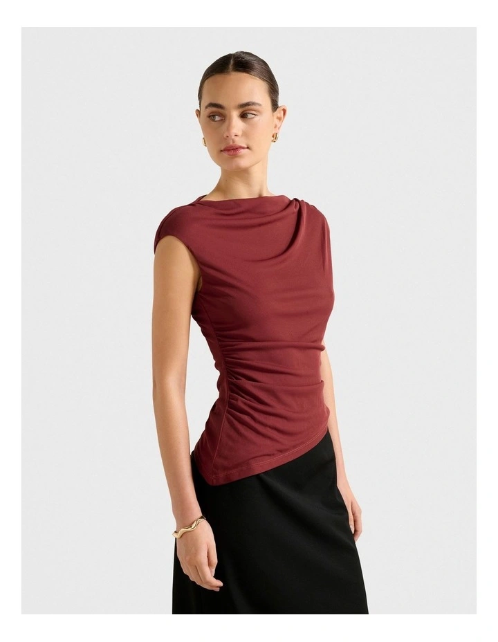Tilda Mesh Asymmetric Top in Brown image 3
