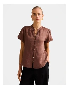 Everly Puff Sleeves Blouse in Brown
