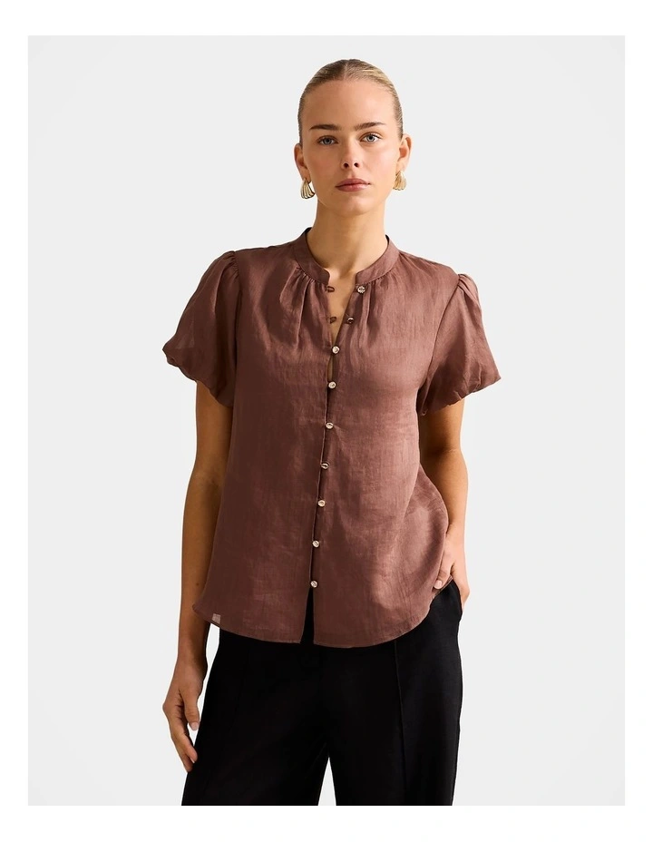 Everly Puff Sleeves Blouse in Brown image 1
