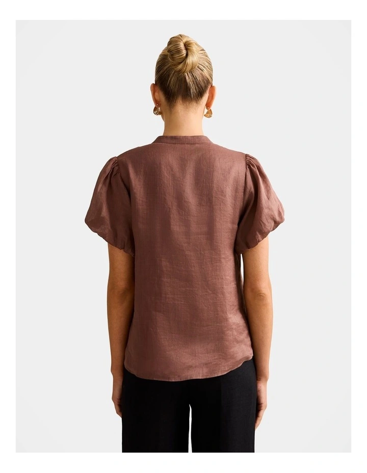 Everly Puff Sleeves Blouse in Brown image 2
