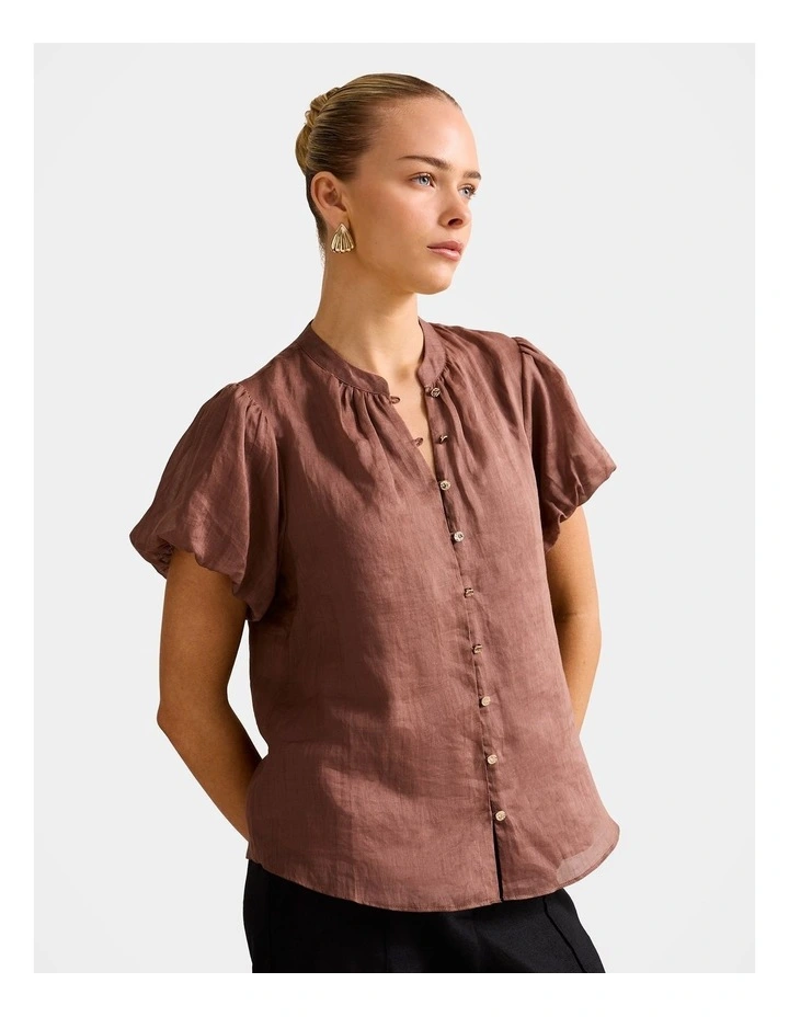 Everly Puff Sleeves Blouse in Brown image 3